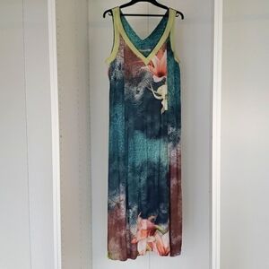 Sheer flowy summer floral lily maxi beach dress Casual Sleeveless Tank Dress